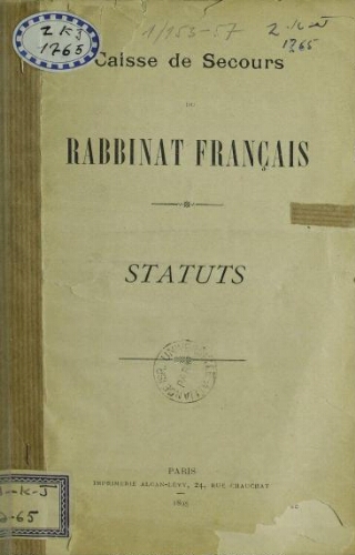 Caisse de secours du Rabbinat français; statuts